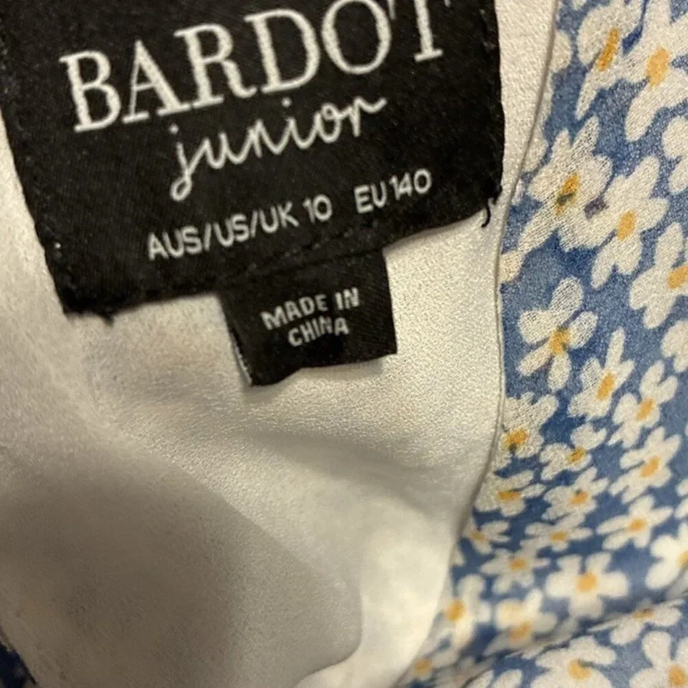 bardot junior girls blue white daisy floral long sleeve v neck ruffle mini dress